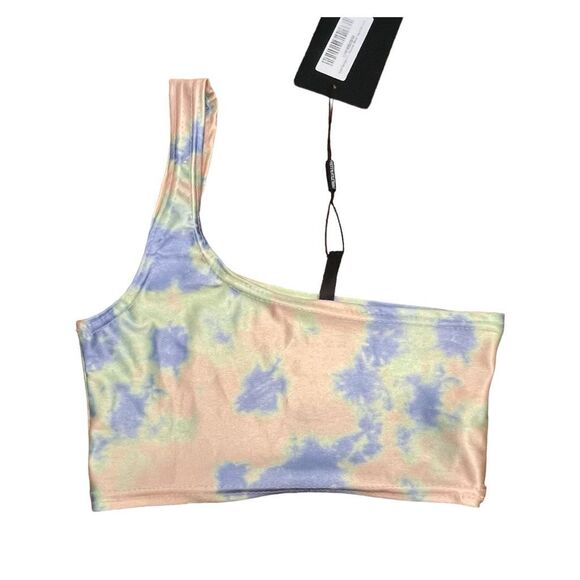 PrettyLittleThings One Shoulder Bikini Top Multi Tie Dye Pull-Over Swimsuit 2 - Picture 1 of 10